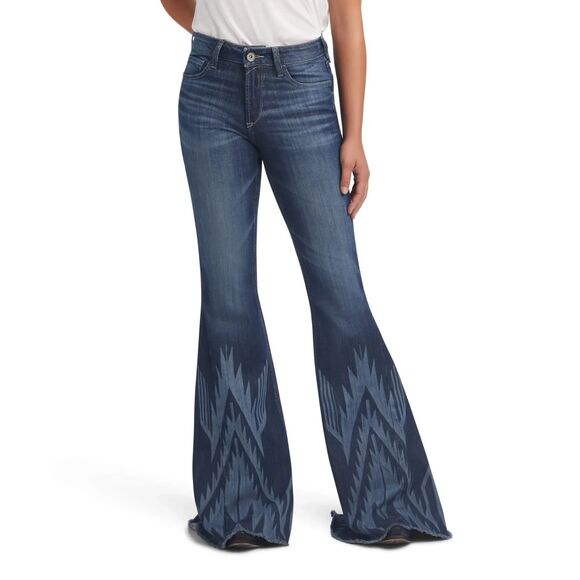Ariat Denim - Ariat Flare Jeans Womens Size 28R Blue Chimayo High Rise Cowgirl Western Aztec
